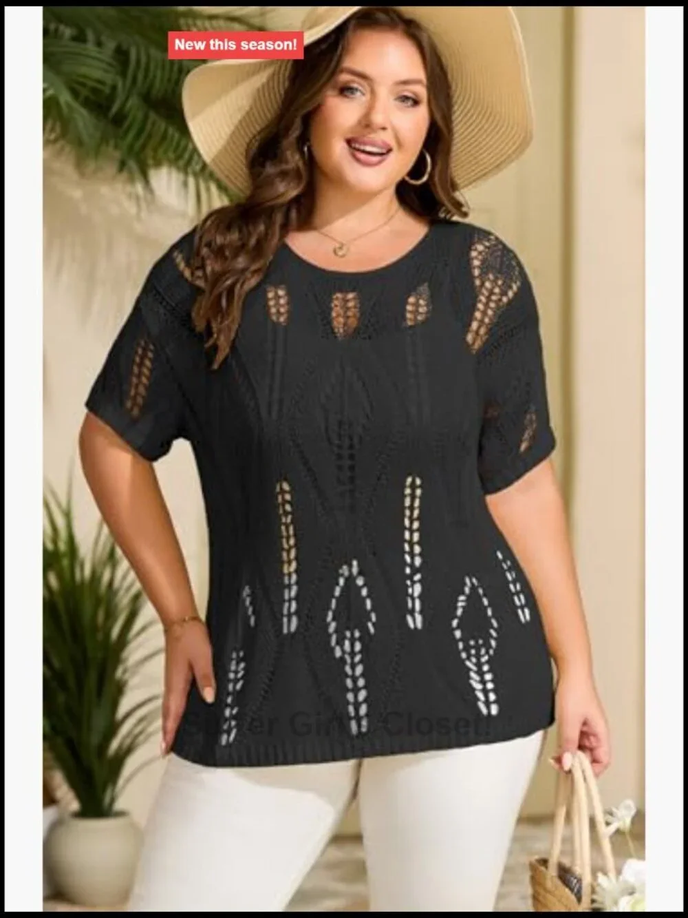 Plus Size Crochet Hollow Out Half Sleeve Summer Sweater Beach Cover Up
